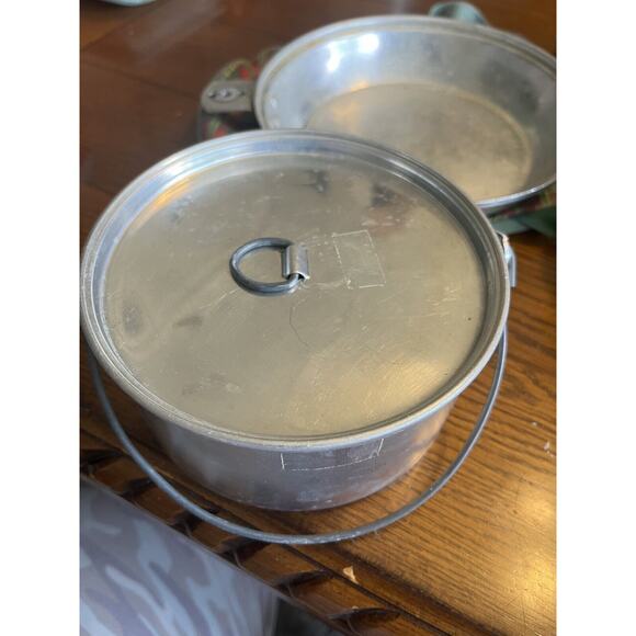 Vintage Girl Scout Mess Kit Camping Cooking Set 6 Piece Plus Cloth Shoulder Bag - Picture 3 of 9
